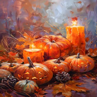 IMLQJES Pumpkin Diamond Art Kits for Adults - DIY Full Drill Fall Candle Pumpkin Diamond Painting Art 5D Autumn Farm Diamond Paintings Kits Craft for Home Wall Decor 16x20 Inch