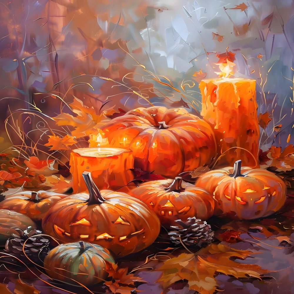 IMLQJES Pumpkin Diamond Art Kits for Adults - DIY Full Drill Fall Candle Pumpkin Diamond Painting Art 5D Autumn Farm Diamond Paintings Kits Craft for Home Wall Decor 16x20 Inch