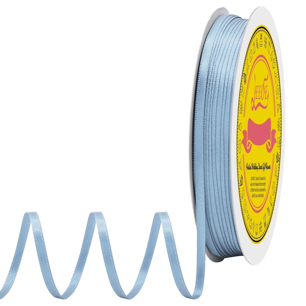 LEEQE Double Face Dusty Blue Satin Thin Ribbon 1/8 inch X 100 Yards Polyester Dusty Blue Ribbon for Gift Wrapping Very Suitable for Weddings Party Hair Bow Invitation Decorations and More