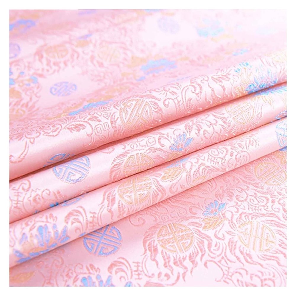 Chinese Brocade Dress Fabric,Floral Fabric, Beautiful Flowers Auspicious Symbol Round Reunion Chinese Style Mahogany Furniture Cushion Antique Cheongsam Handmade Cloth 75X50cm(Pink)