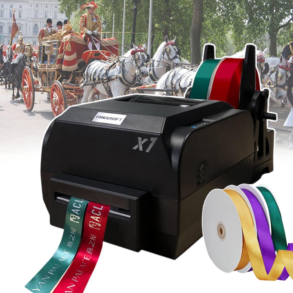 ddingsmafosee Satin Ribbon Printing Machine,Personalized Ribbon Machine,with Ribbon Holder,Supports 50+ Languages,Print Simple Plain Text, Patterns, Logos,for Weddings/Parties/Birthdays,doublerow