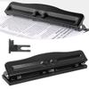 3-Hole Paper Punch, Adjustable, Metal Cutter Head, 10 Sheet Capacity, Black, for Home Office DIY Projects view 2