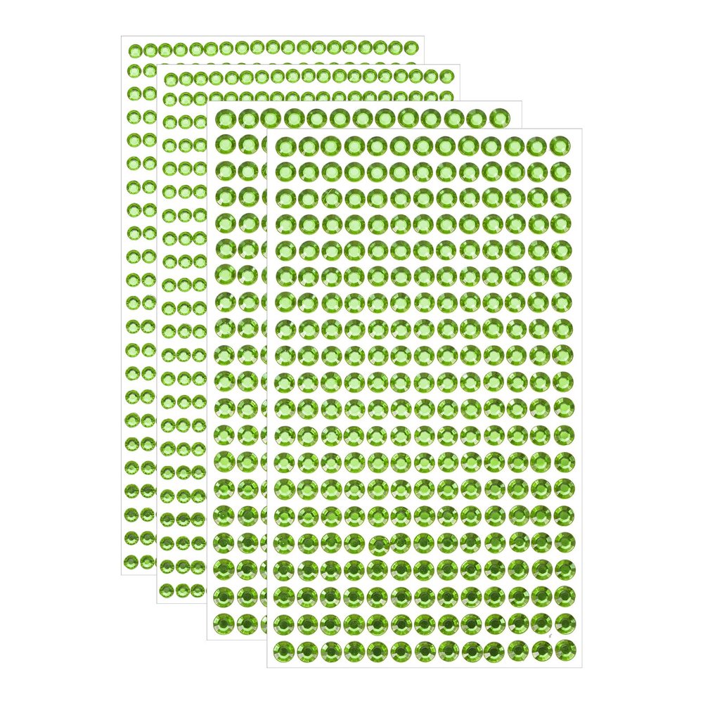 uxcell 1394 Pcs 4mm/6mm Rhinestone Stickers for Crafts, 4 Sheet Self-Adhesive Round Rhinestone Stickers, Crystal Crafts Jewelry Stickers for Nail, Makeup, Festival (Green)