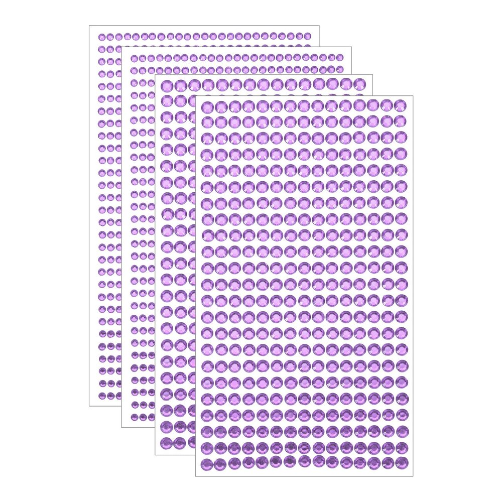 Uxcell 2190 Pcs 3mm/5mm Rhinestone Stickers - 4 Sheet Self-Adhesive Round Rhinestone Stickers for Crafts, Nail, Makeup, Festival (Light Purple)