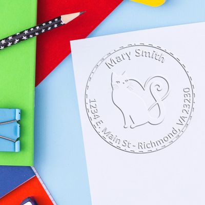 Personalized Home Address Embossing Seal, Customized Hybrid Kitten Love New Home Embosser, Ideal for Book Collectors, Size 1-5/8, Unique and Stylish Design, Ideal for Personalizing Your Books