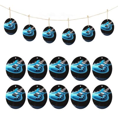 10Pcs Wooden Hanging Sign Blue Guitar Wooden Ornament with Twine Egg Wood Discs for Crafts Hanging Decorations Wall Art DIY Listing for Wall Rustic Porch Decor