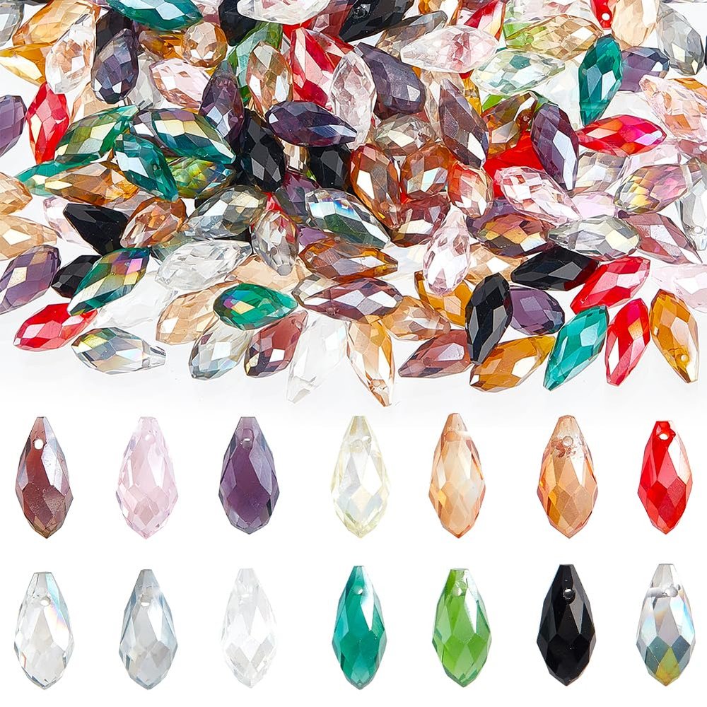 SUNNYCLUE 1 Box 280Pcs Colorful Glass Faceted Beads Faceted Glass Beads Crystal Transparent Teardrop Waterdrop AB Color Spacer Loose Bead for Jewelry Making DIY Crafting Bracelet Necklace Beginners
