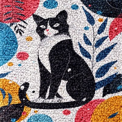 Cartoon Black White Cat Plant Moon Latch Hook Rug Kit for Adults DIY Carpet Cushion with Printed Canvas Crochet Yarn Craft Hook and Latch Tapestry for Home Decor Pets Warm Pads 52x38cm(2)
