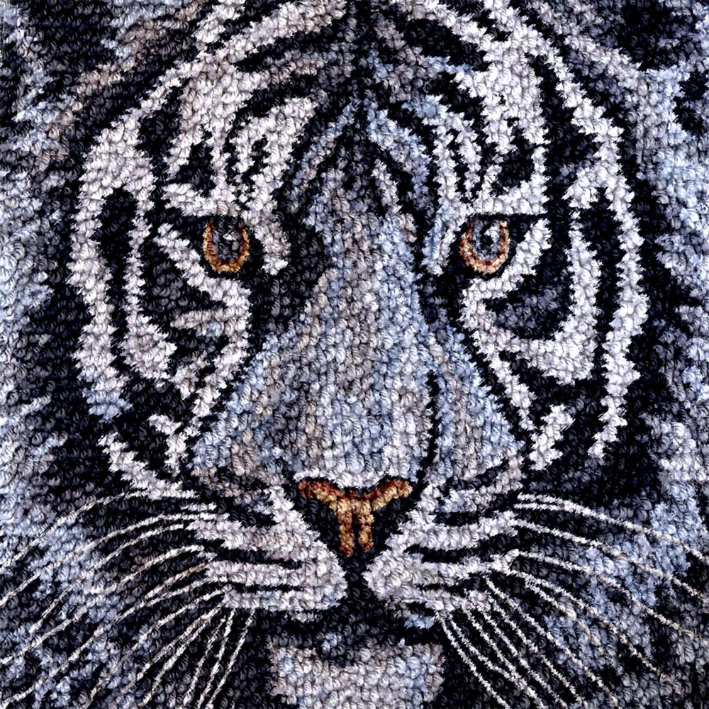 Animal White Tiger Latch Hook Rug Kit for Adults DIY Carpet Cushion with Printed Canvas Crochet Yarn Craft Hook and Latch Tapestry for Home Decor Pets Warm Pads 52x38cm(3)