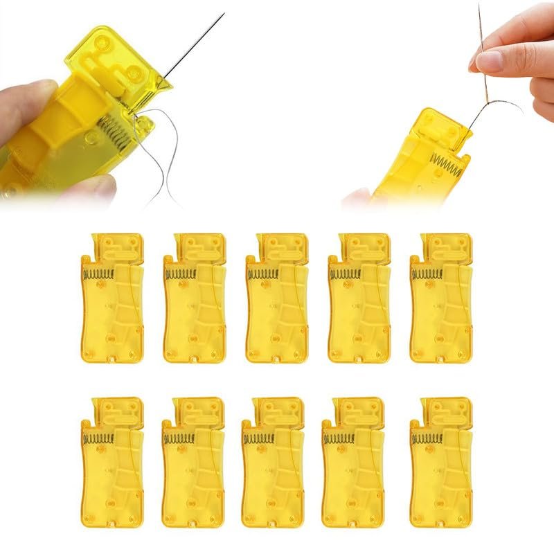 10PCS Automatic Needle Threaders for Hand Sewing, 2024 New Simple Needle Threader Easy Needle Threader Tool, Self-Thread Guide Plastic Sewing Accessories Threader for Sewing Machine(Yellow)