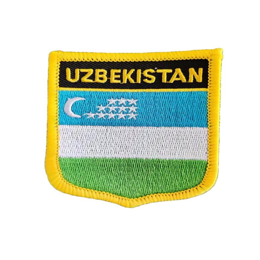 NIUYIBAO 1 PCS Peltate Uzbekistan Flag Patches Iron On or Sew On Embroidered Tactical Military National Uzbekistan Patch