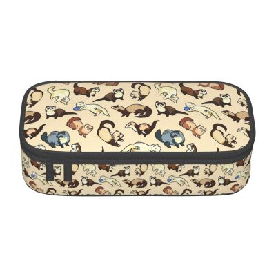 QHWLR Hairy Ferret print Pencil Case Large Capacity Pen Pouch for interlayer Adults Cosmetic Bag Supplies , Black
