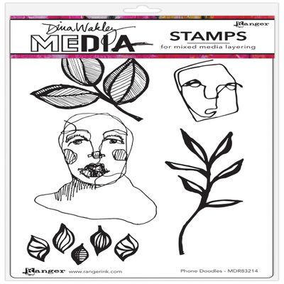 Dina Wakley Media Cling Stamps 6"X9" Phone Doodles