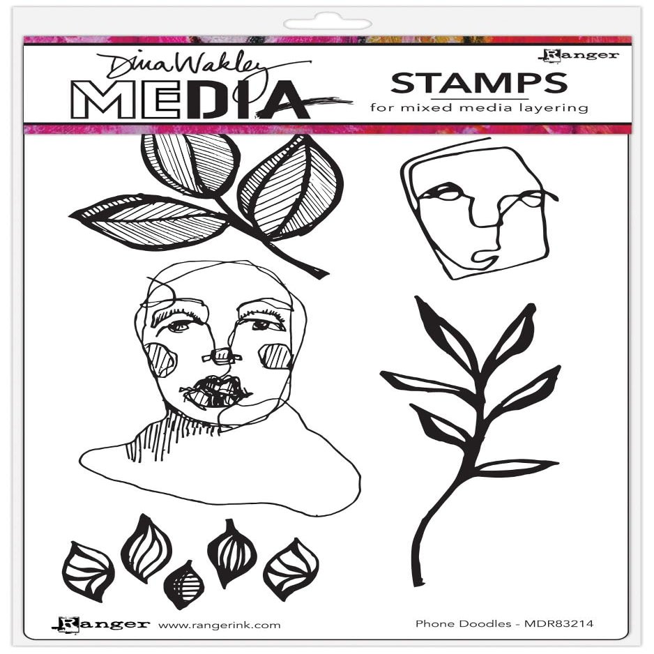 Dina Wakley Media Cling Stamps 6"X9" Phone Doodles