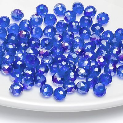 258 Pieces 4mm Crystal Glass Beads Round Multiple Faceted Loose Spacer Faceted Rondelle Glass Beads with Hole Gemstone Glass Beads for DIY Craft Bracelet Necklace Earring Making(Sapphire Blue AB)