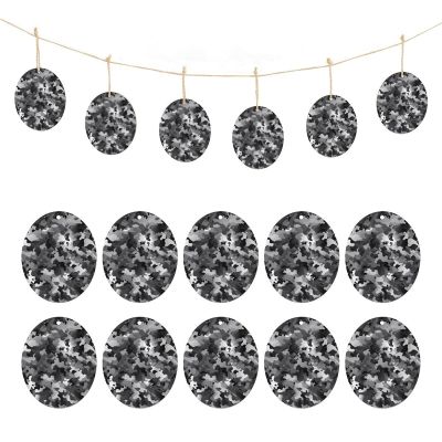10Pcs Wooden Hanging Sign Black White Gray Camouflage Wooden Ornament with Twine Egg Wood Discs for Crafts Hanging Decorations Wall Art DIY Listing for Wall Rustic Porch Decor