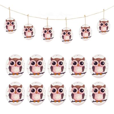 10Pcs Wooden Hanging Sign Cute Owl Wooden Ornament with Twine Egg Wood Discs for Crafts Hanging Decorations Wall Art DIY Listing for Wall Rustic Porch Decor