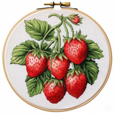 Red Strawberry 11CT Stamped Cross Stitch Kits Easy for Beginners Child with Hoop DIY Needlepoint Counted Embroidery Kits Art Craft Wall Decor 12x12IN(3)