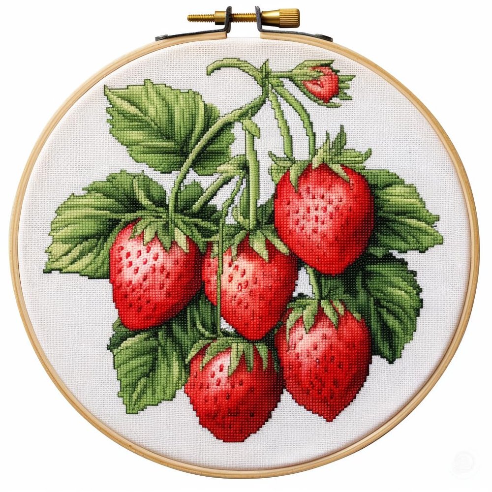 Red Strawberry 11CT Stamped Cross Stitch Kits Easy for Beginners Child with Hoop DIY Needlepoint Counted Embroidery Kits Art Craft Wall Decor 12x12IN(3)