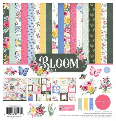 Echo Park Paper Carta Bella Collection Kit 12"X12" Bloom, 12 Double-Sided Patterned Papers and Cardstock Stickers, White