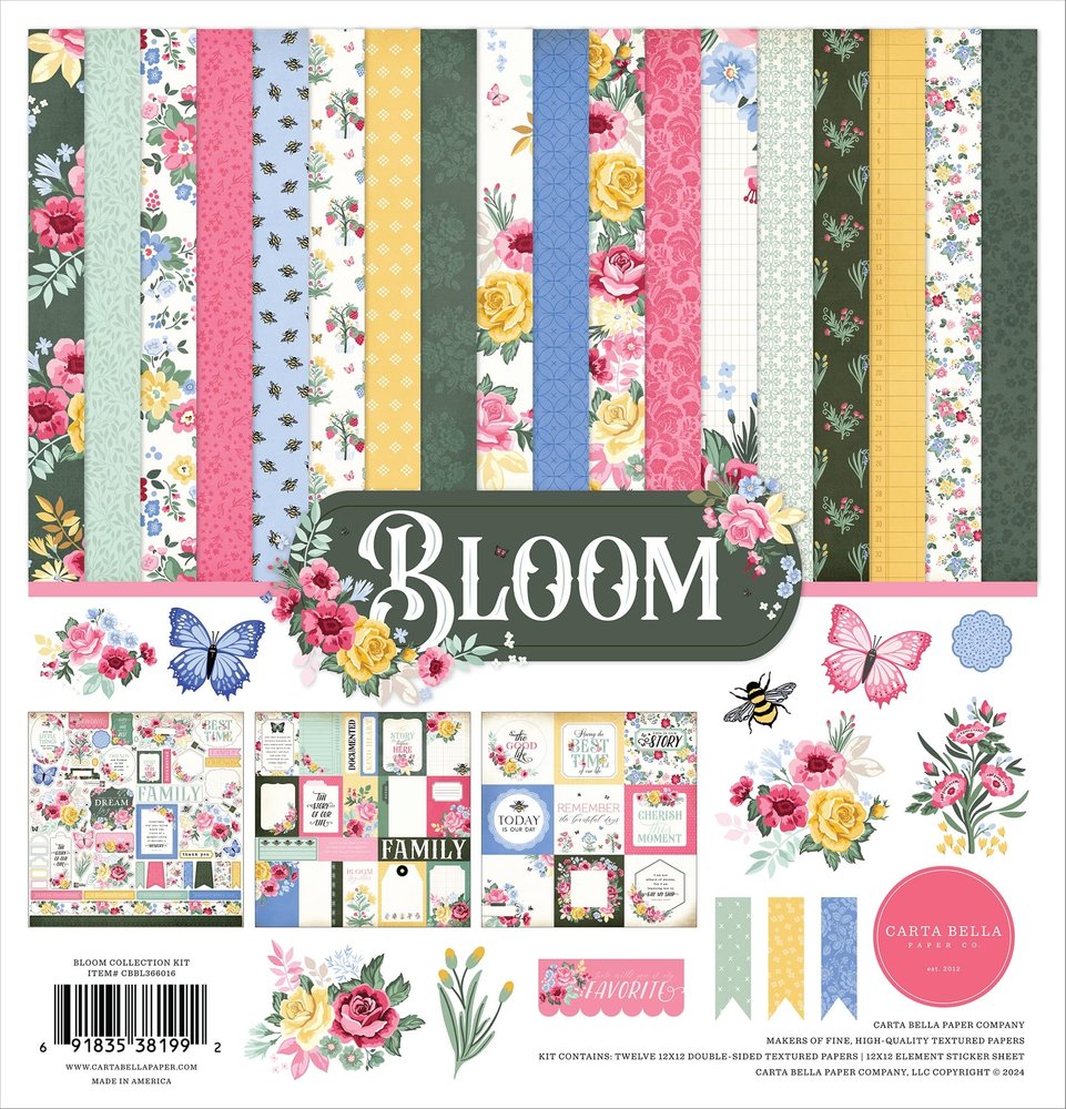 Echo Park Paper Carta Bella Collection Kit 12"X12" Bloom, 12 Double-Sided Patterned Papers and Cardstock Stickers, White