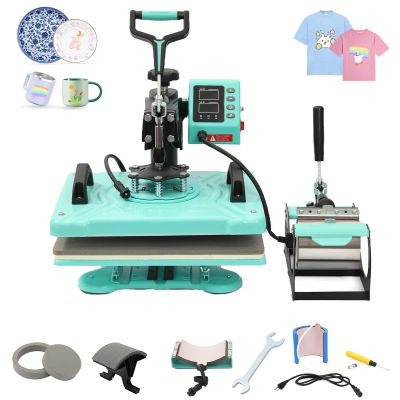 6 in 1 Heat Press Machine, 12x15 in Sublimation Heat Press, 360 Swing Away Digital Heat Transfer Multifunction Heat Transfer Sublimation Combo for T-Shirt, Cap, Mug, Plate, Pillow, Bag