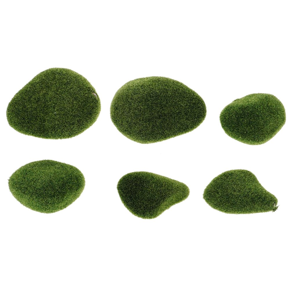 Outanaya 6pcs Artificial Mossy Stone Model for Garden Layout Realistic Faux Rocks for Miniature Landscapes Lawn Decor and Photography Props