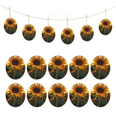 10Pcs Wooden Hanging Sign Farm Sunflower Wooden Ornament with Twine Egg Wood Discs for Crafts Hanging Decorations Wall Art DIY Listing for Wall Rustic Porch Decor
