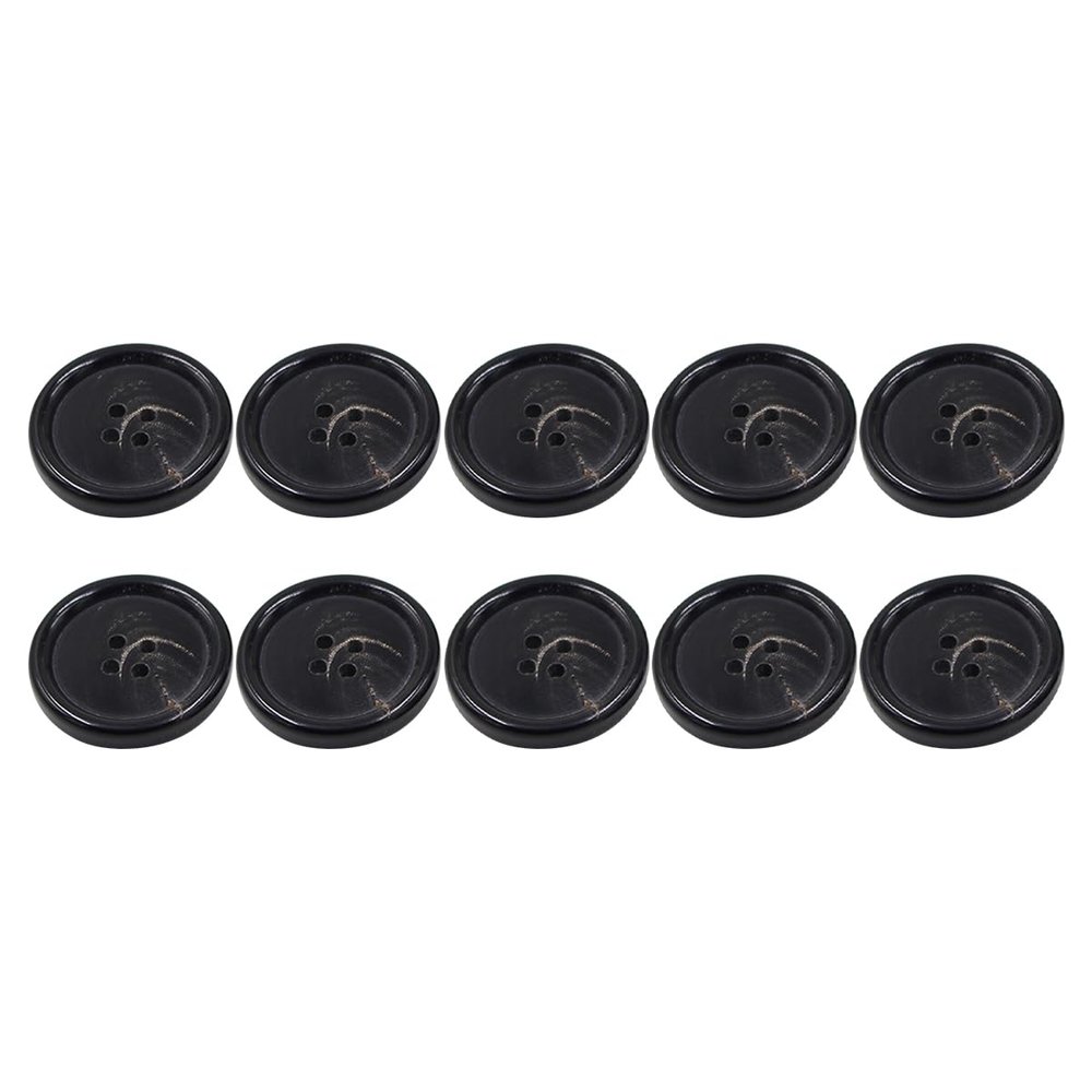 ECYC 10 Pcs 20mm Natural Horn Buttons, 4 Holes Round Horn Buttons Real Buffalo Horn Buttons Craft Sewing Buttons for DIY Crafts Clothing Coats Sewing, Black