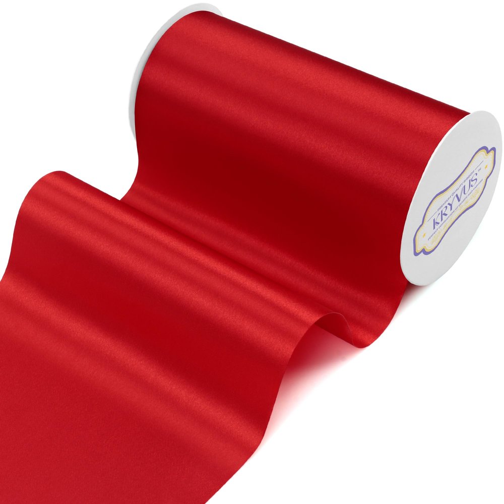 Kryvus Red Satin Ribbon, 6" x 22 Yards Wide Red Ribbon, Solid Large Ribbons for Cutting Ceremony, Grand Opening, Wedding Chair Sash, Car Decor, Gift Wrapping, Party Decoration