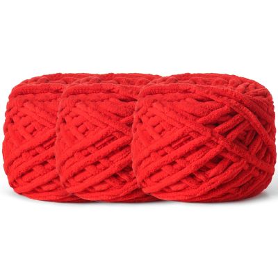 3 Pack Plush Chenille Chunky Yarn 100g (49.2yd) - Fluffy Velvet Yarn Crochet for Blanket Knitting and Crocheting - Baby Yarns for Crocheting Soft - Amigurumi Yarns (Red)