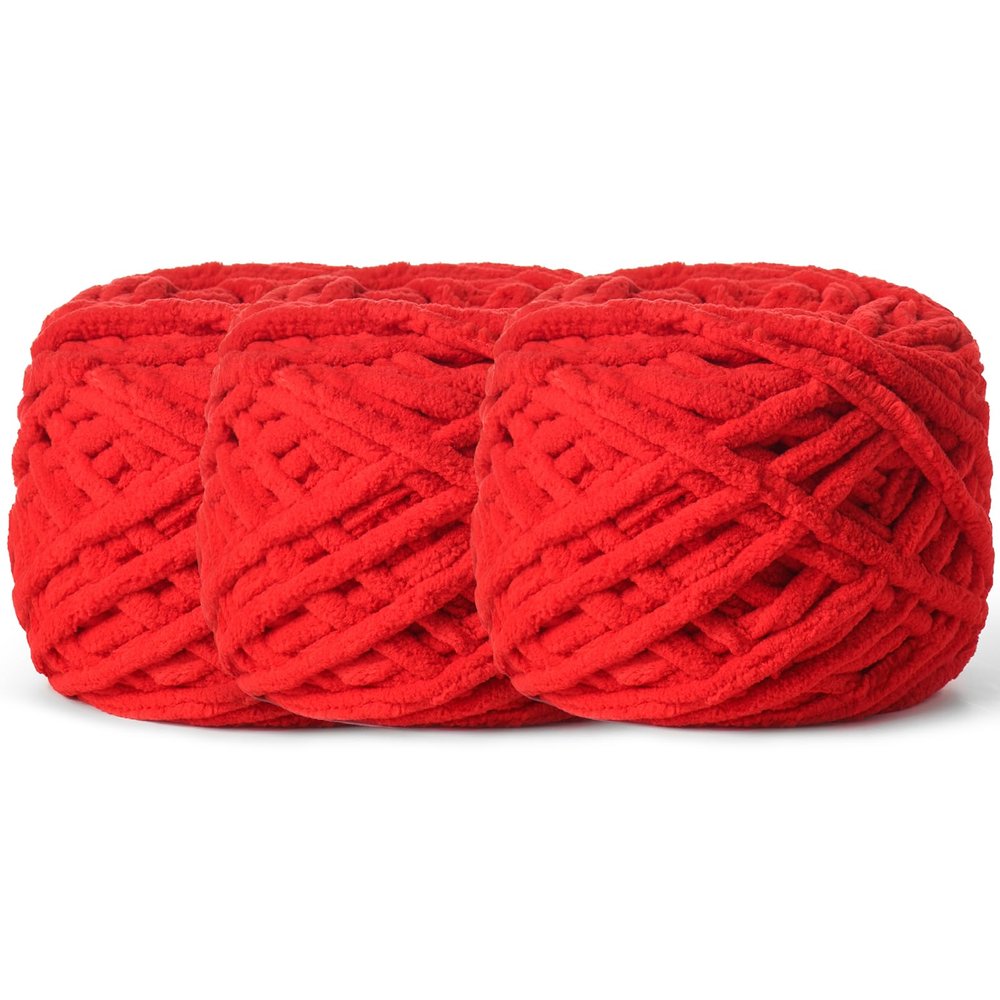 3 Pack Plush Chenille Chunky Yarn 100g (49.2yd) - Fluffy Velvet Yarn Crochet for Blanket Knitting and Crocheting - Baby Yarns for Crocheting Soft - Amigurumi Yarns (Red)
