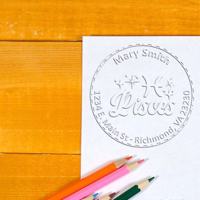 Custom Home Address Paper Embosser, Personalized Soft Imaginative Pisces Design, Crisp Imprints, Ideal for Reading Enthusiasts, Custom Made New Home Paper Embosser, 1-5/8 Round Embosser