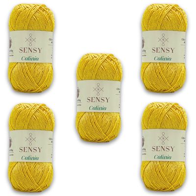 5 Skeins of Sensy Calinia Yarn,%100 Mercerized Giza Cotton Yarn, Amigurumi Yarn, 134 Yards, Gauge 2 Fine (Yellow)
