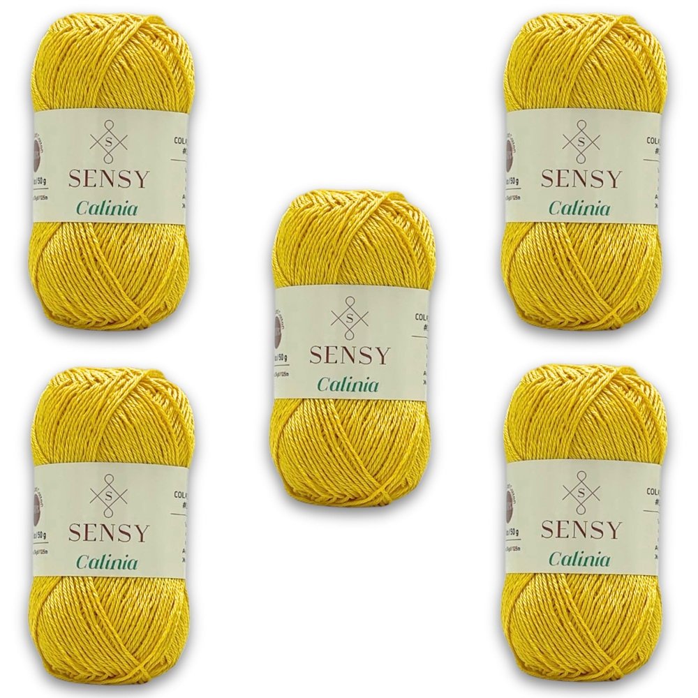5 Skeins of Sensy Calinia Yarn,%100 Mercerized Giza Cotton Yarn, Amigurumi Yarn, 134 Yards, Gauge 2 Fine (Yellow)