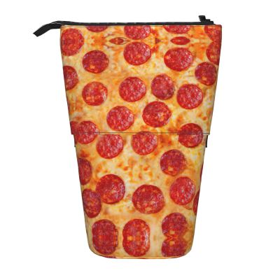 DRTGEDS 3D Pizza Pepperoni Standing Stationery Bag telescopic Pen Pouch Holder Makeup Organizer,Pencil Case