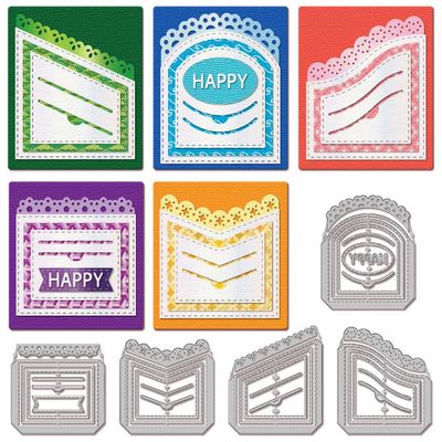 GLOBLELAND Lace Pocket Cutting Dies Pocket Background Die Cuts Stitched Slots Pocket Cutting Dies for DIY Scrapbooking Card Making Journal Embossing Paper Craft Decor