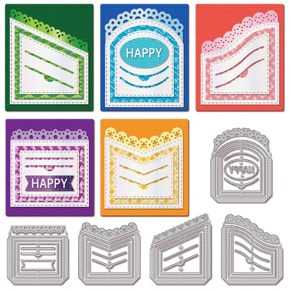 GLOBLELAND Lace Pocket Cutting Dies Pocket Background Die Cuts Stitched Slots Pocket Cutting Dies for DIY Scrapbooking Card Making Journal Embossing Paper Craft Decor