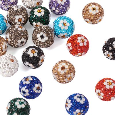 16mm Rhinestone Beads for Jewelry Making, Craftdady 20pcs Polymer Clay Pave Disco Ball Chunky Bubblegum Glitter Glass Crystal Round with Flower Spacer Bead for DIY Earring Bracelets Hang Ornament