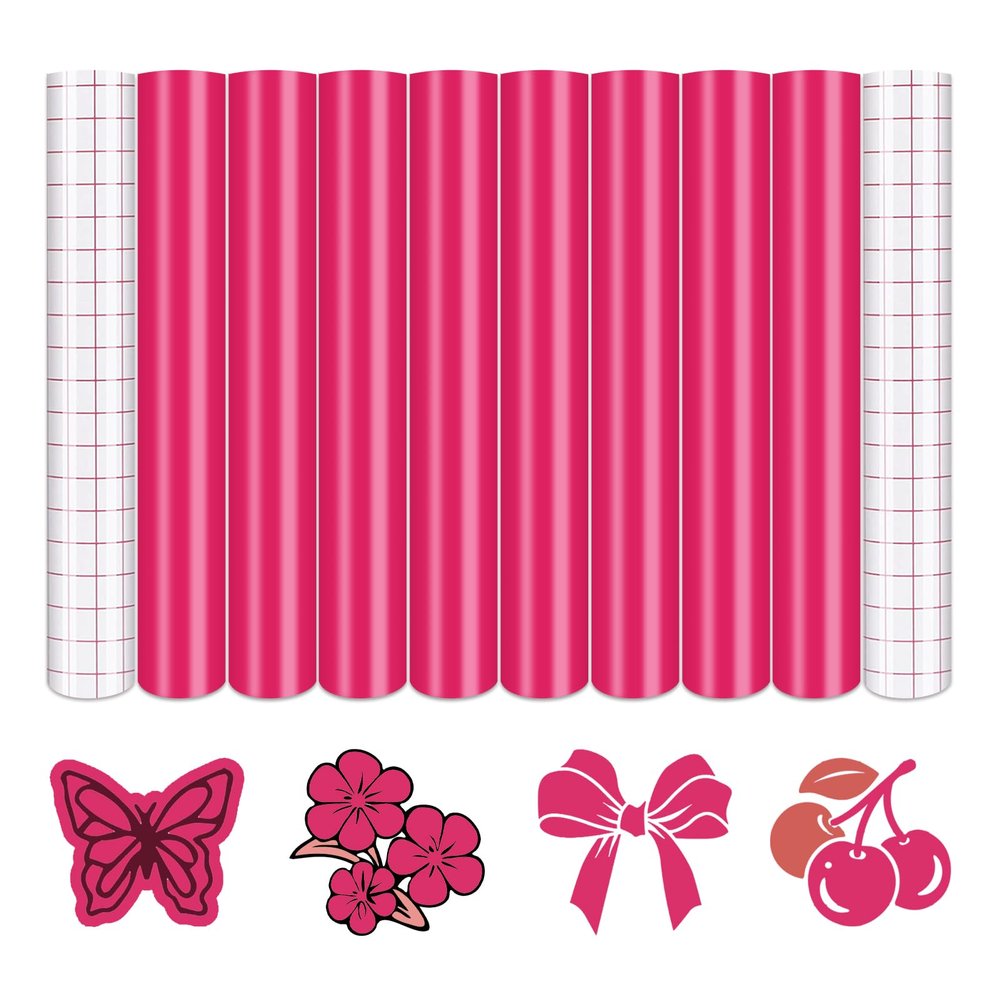 Tintnut Pink Permanent Vinyl - 8 Sheets 12"x10"Deep Ruby Permanent Adhesive Vinyl Sheets Pink Water Proofing Self Sticker for Home Decor