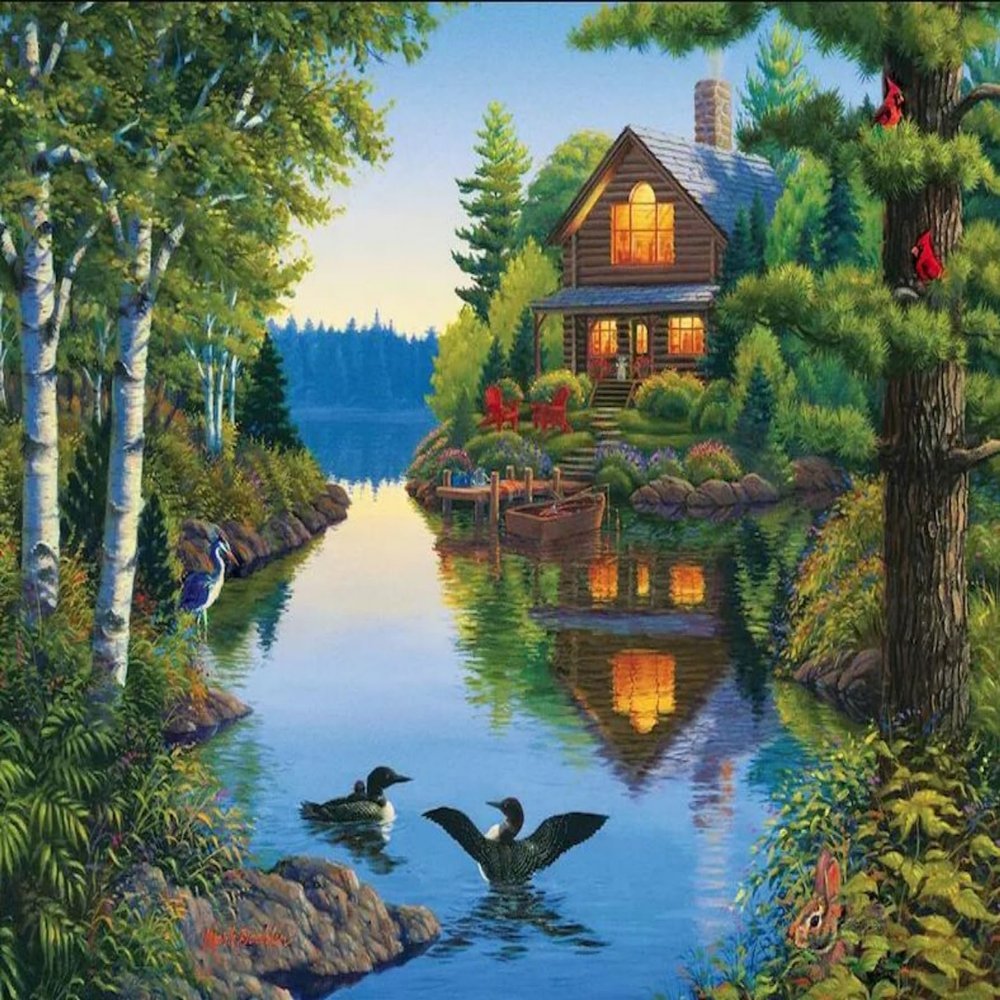 Cottage with Wildlife | Rug Making Latch Hooking Kit 60x40cm Printed Canvas