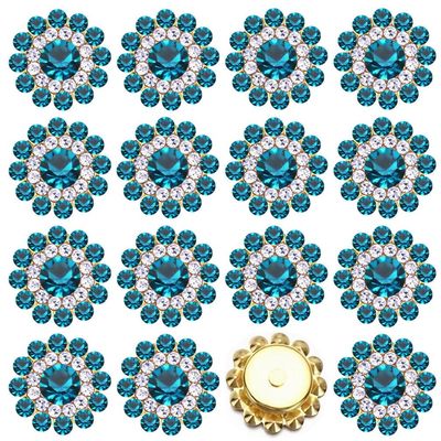 100PCS 14MM Sew on Rhinestones Gems, Flower Gold Claw Rhinestones Glass Crystals Jewelry for Crafting Sewing Clothes Dresses Shoes Belt Decoration Accessories (Turquoise)