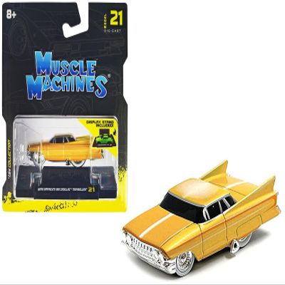 Muscle Machines Gene Winfields 1961 Cadillac Maybelline Yellow Metallic with White Stripes 1/64 Diecast Model Car