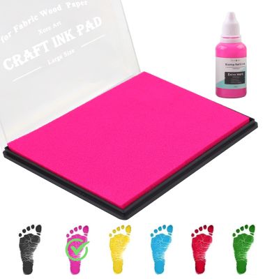 5"x4'' Large Ink Pad Washable Stamp Ink Pad for Baby Footprint Handprint with 30ml Premium Refill Ink (Pink)