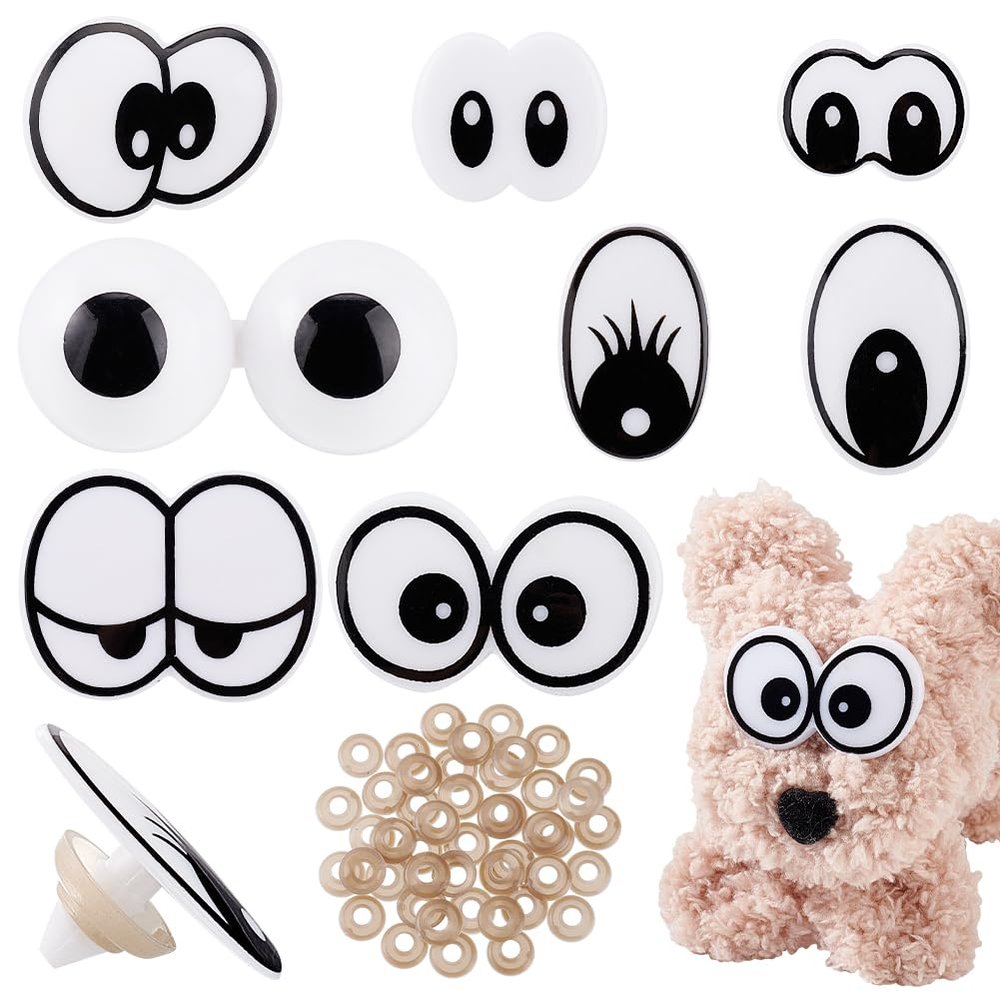 AHADERMAKER 8 Styles Cute Plastic Craft Safety Eyes with Spacer, Doll Craft Eyes, Mixed Color Oval Doll Eye Patch for DIY Sewing Craft Puppet Bear Doll Making