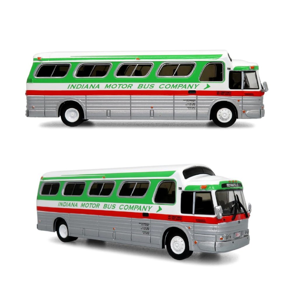 NineTribe Basics 1966 GM PD4107 Buffalo Coach - Indiana Motor Bus Company Diecast Model Iconic Replicas Scale 1:87, White