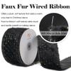 HUIHUANG Black and Gold Christmas Tree Ribbon Black Faux Fur Wired Ribbon with Gold Polka Dot, for Bows Making, Wreaths, Garlands, Gift Wrapping, Home Decor- 2-1/2" X 10 Yards view 2