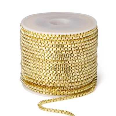 [33 FT] Gold Box Chains Roll, 2mm Wide 14K Gold Plated Brass Box Chains Spool Bulk for Jewelry Making