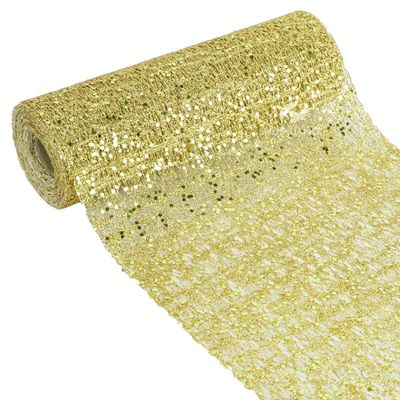 HUIHUANG Gold Christmas Ribbon 10 inch Wide Glitter Deco Mesh Ribbon Gold Mesh Fabric for Christmas Tree Decorations, Garlands, Large Bows, Large Box Wrapping- Continuous 10 Yards