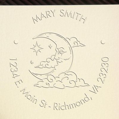 Personalized Mail Embossing Seal - Custom Name and Address Embossing Stamp, Soft Alluring Moon Design, Easy to Use, Ideal for Symbolism Scholars, 1-5/8 Round Imprint - Custom Envelope Embossing Tool
